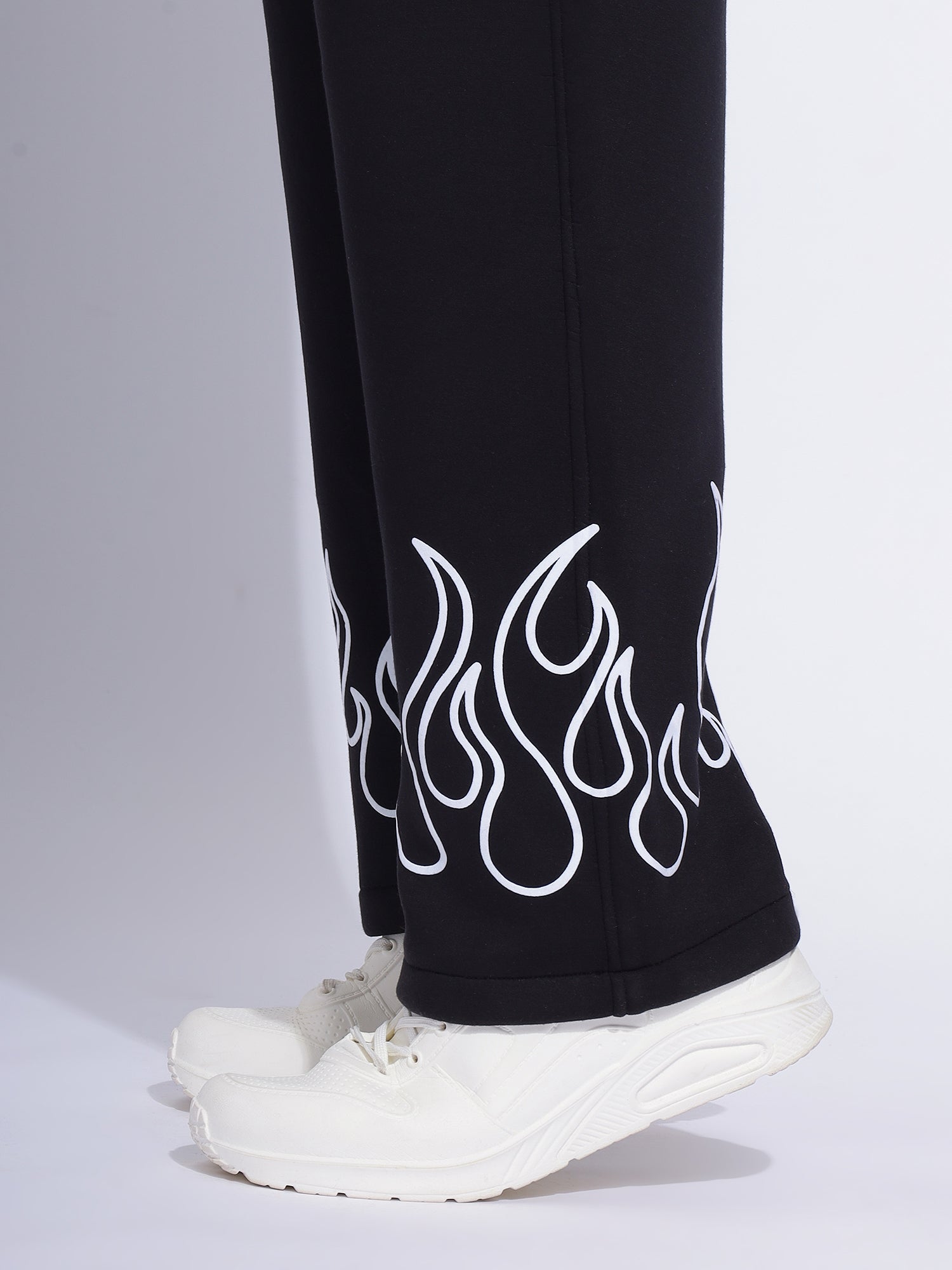 Flame Printed Baggy Pants | Bold Black Streetwear - Prime Fitz