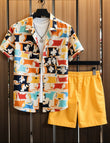 Men's Abstract Print Shirt and Yellow Shorts Set – Vibrant Summer Streetwear Outfit - Prime Fitz