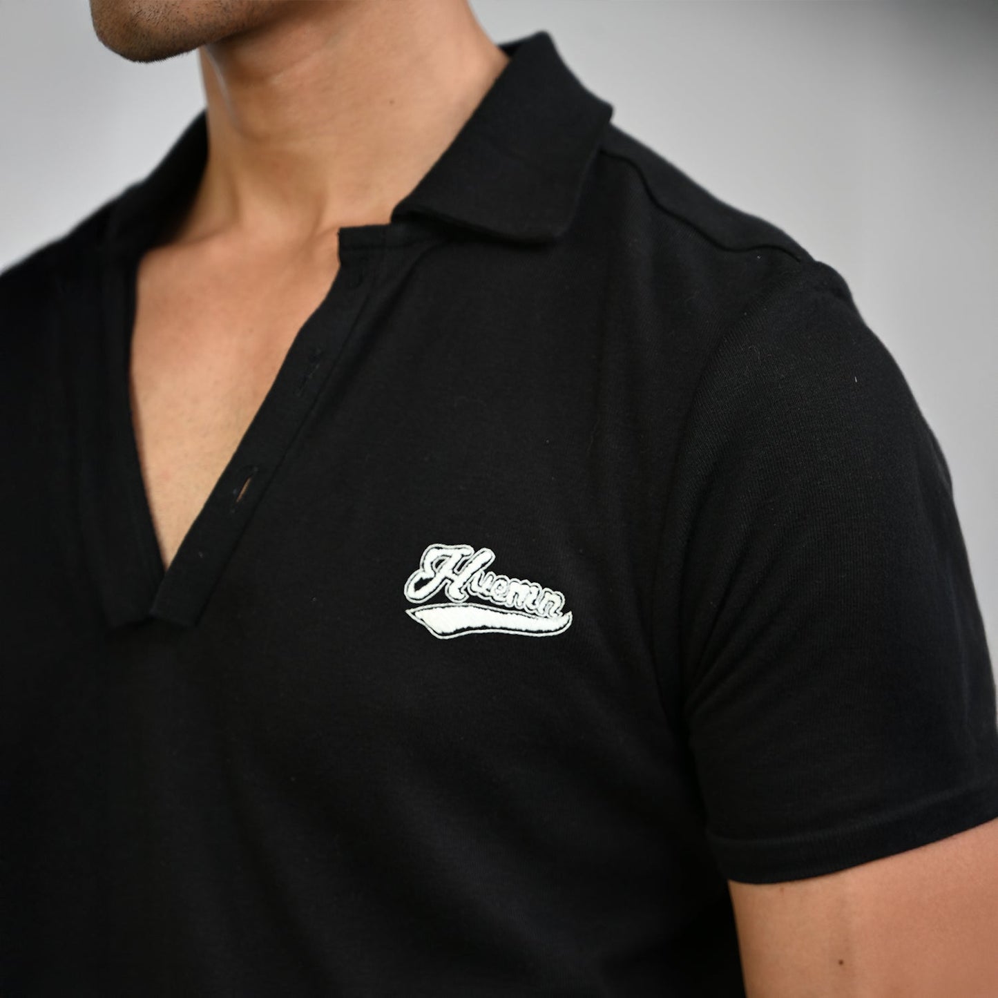 Polo T-shirt with deconstructed detail (Men's)-Black