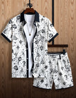 Men's Monochrome Artistic Print Shirt & Shorts Set – Stylish Summer 2-Piece Outfit - Prime Fitz