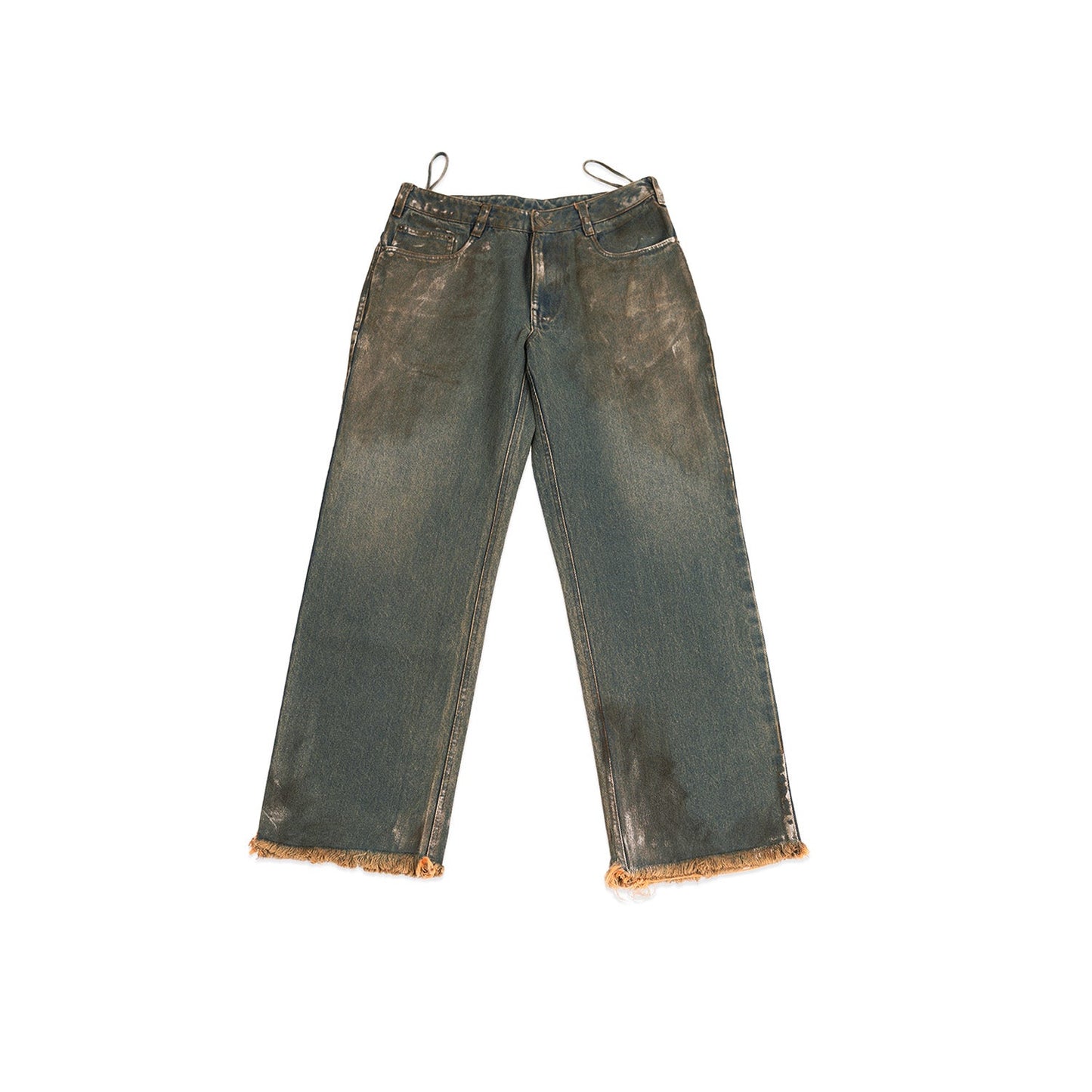 Straight fit denim with hand-painted whitewash surface (Indigo)