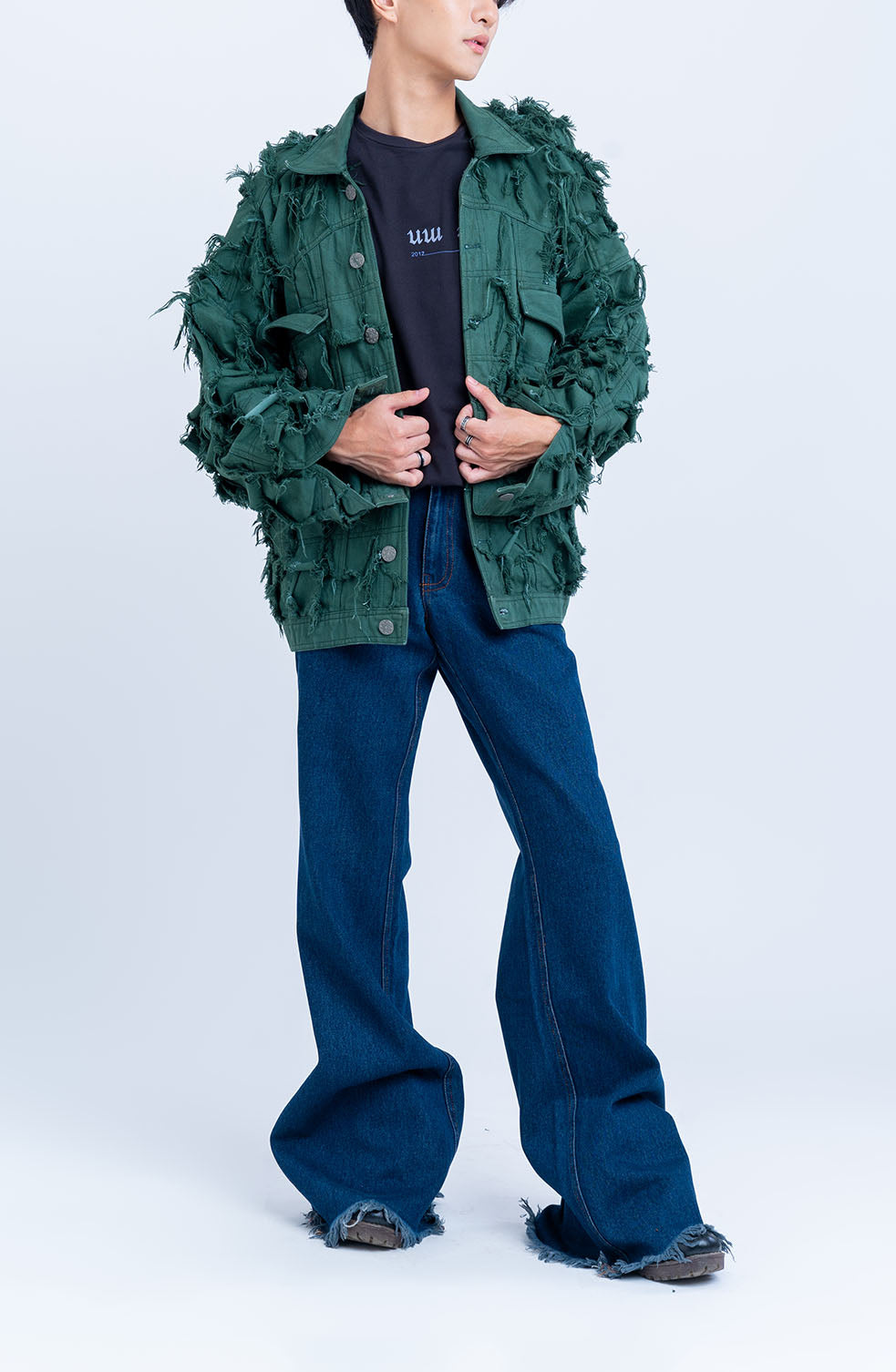 Handcrafted 1000 Panel Distressed Jacket (Green)