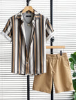 Men's Classic Striped Shirt & Khaki Shorts Set – Casual Summer Two-Piece Outfit - Prime Fitz