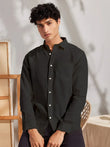 Solid Black Premium Cotton Casual Full Sleeve Shirt for Men - Prime Fitz