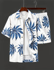 Men's Tropical Blue Leaf Print Shirt & Shorts Set – Stylish Summer Beachwear Outfit - Prime Fitz