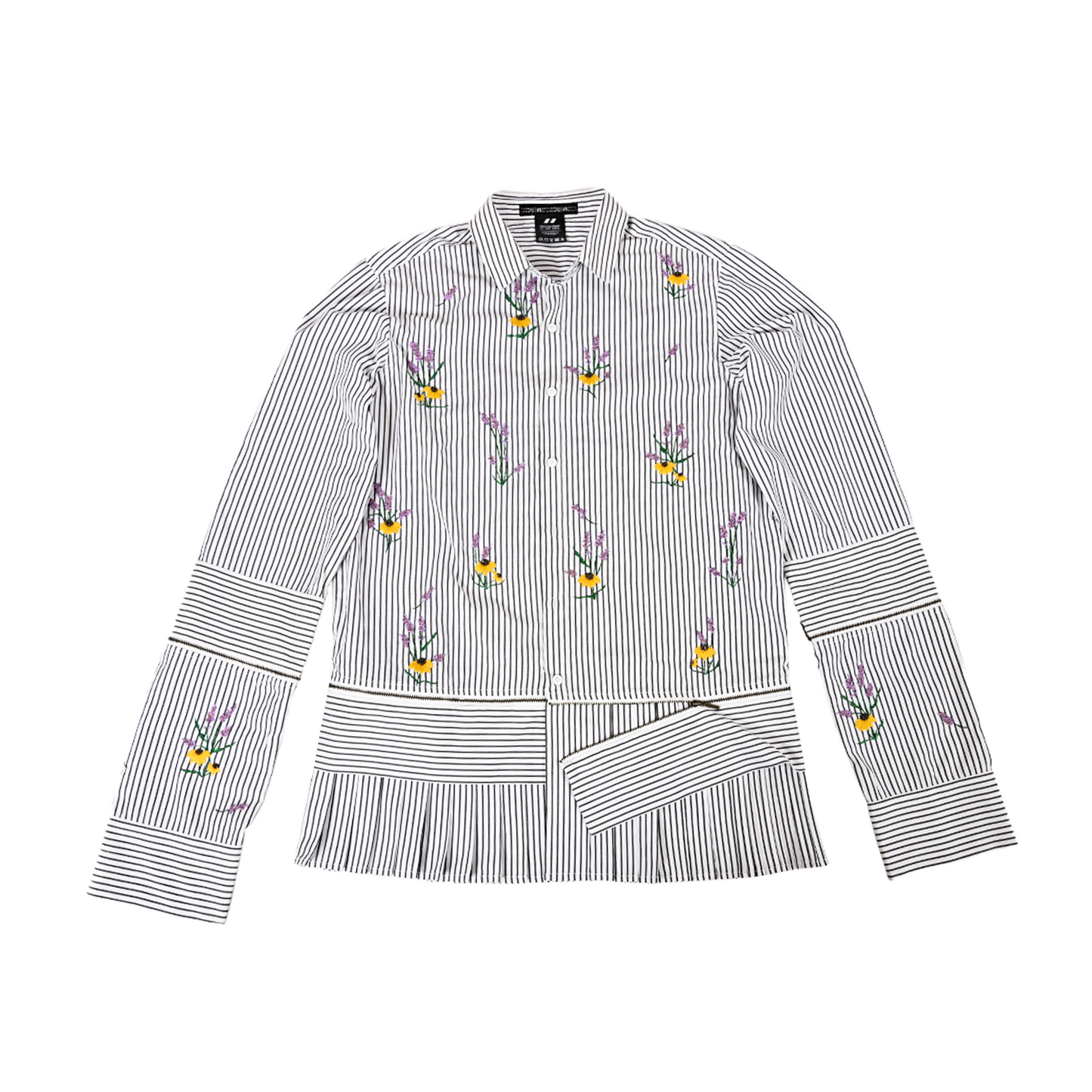 Oversized hand embroidered pinstriped shirt dress with Zipper Detail