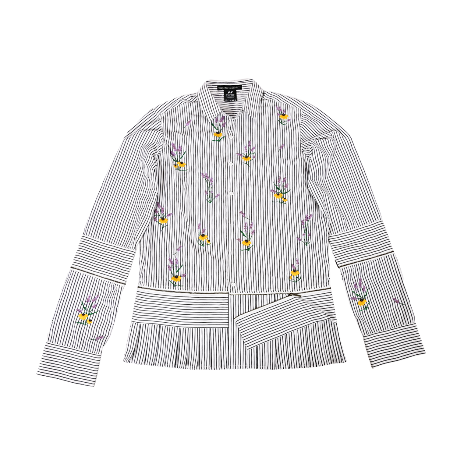 Oversized hand embroidered pinstriped shirt dress with Zipper Detail