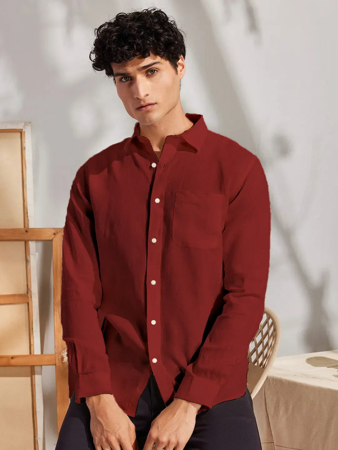 Solid Maroon Premium Cotton Casual Full Sleeve Shirt for Men - Prime Fitz