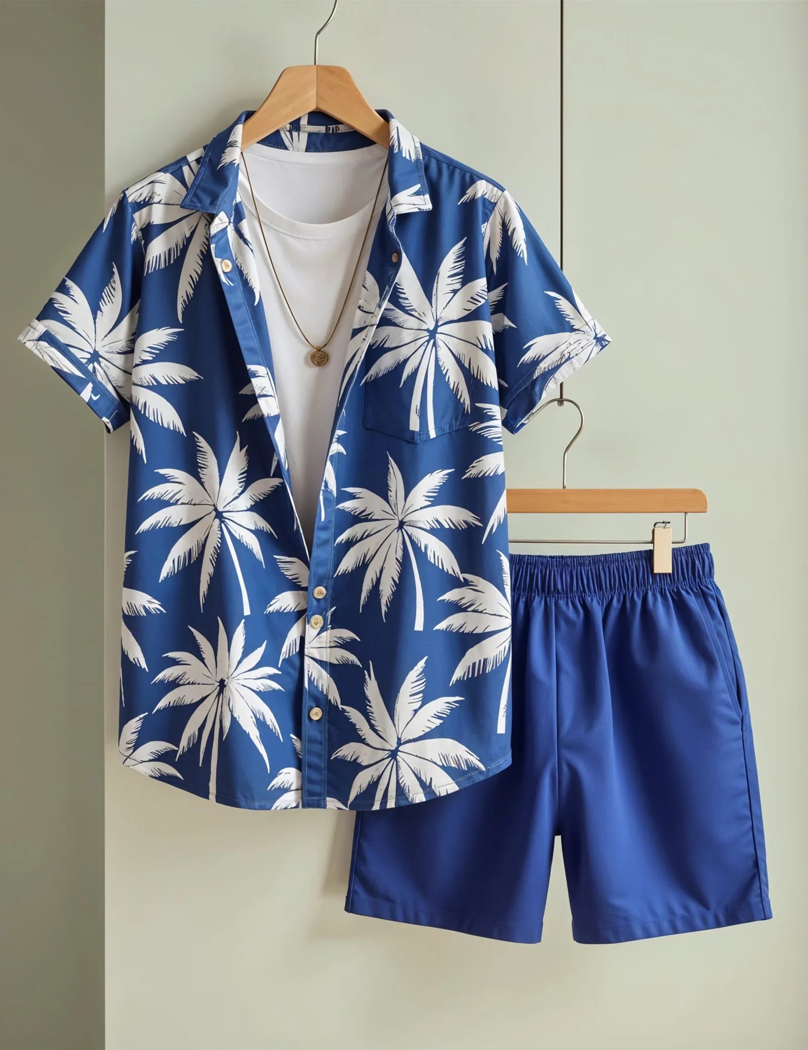 Men's Blue Palm Tree Print Shirt & Shorts Set – Tropical Summer Beachwear - Prime Fitz