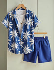 Men's Blue Palm Tree Print Shirt & Shorts Set – Tropical Summer Beachwear - Prime Fitz