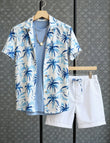 Men's Blue & White Palm Print Shirt and Shorts Set – Coastal Style Summer Outfit - Prime Fitz