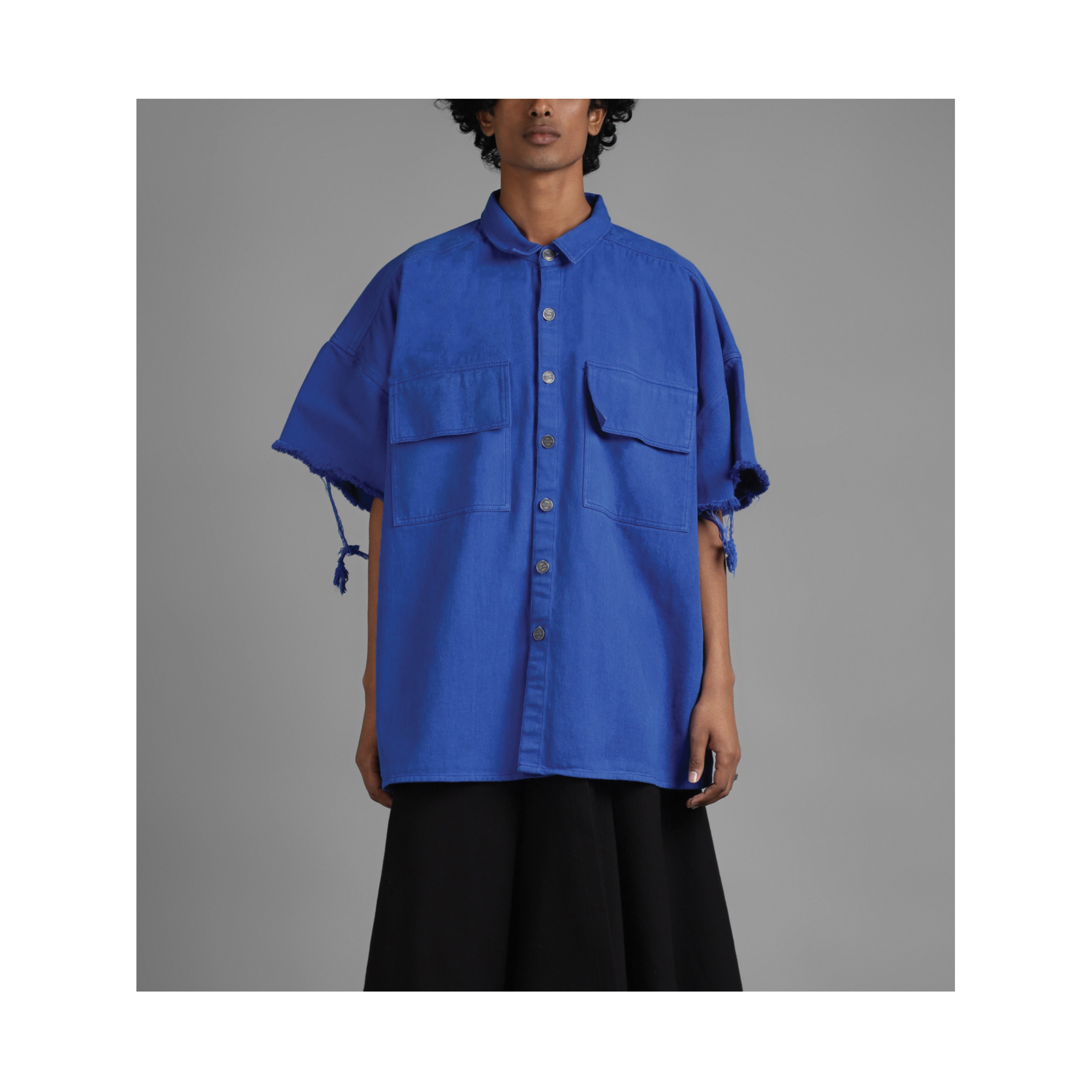 SuperHUEMN Denim Overshirt with Patched Pockets (Blue)