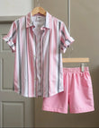 Men's Pink Striped Shirt & Shorts Set – Stylish Summer Two-Piece Outfit - Prime Fitz
