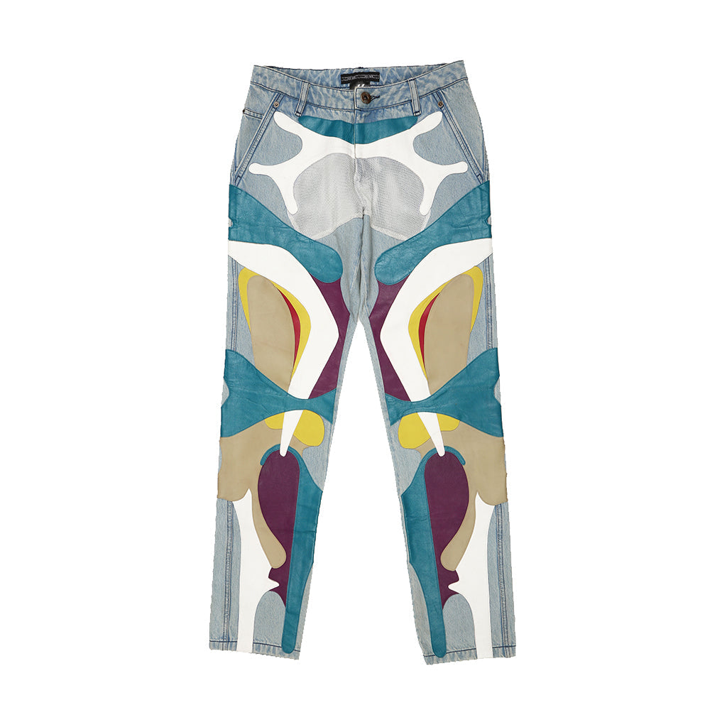 Panelled Multi-Material Jeans (Light Washed Blue)