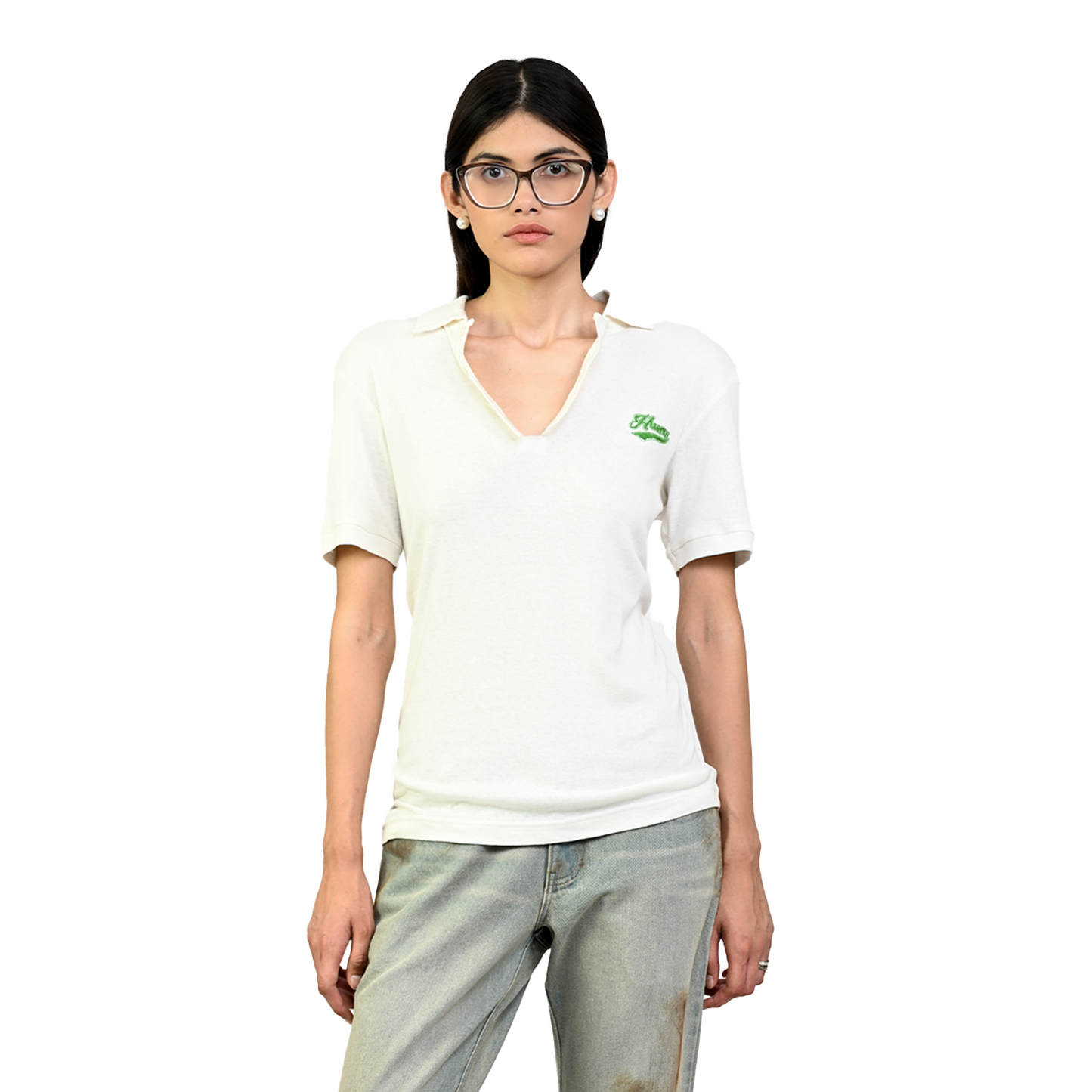 Polo T-shirt with deconstructed detail (Women's)-White