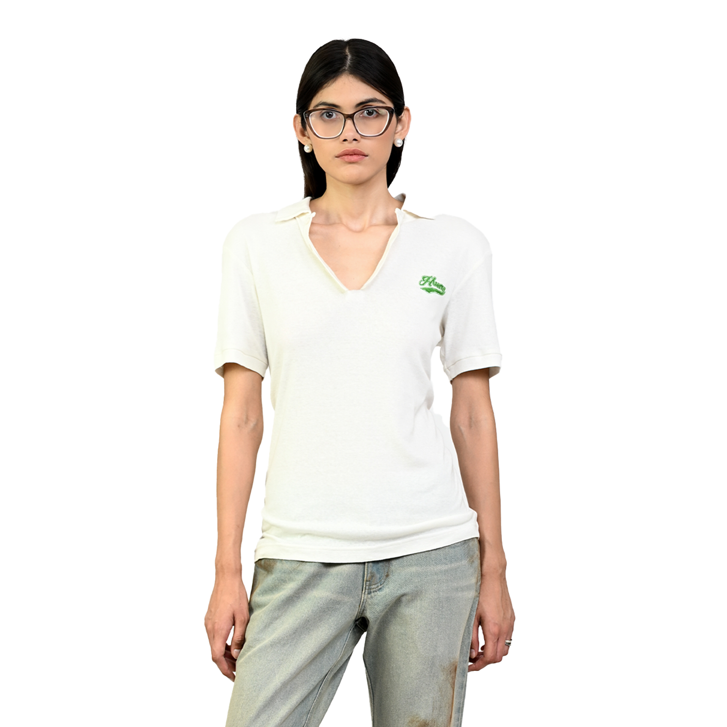 Polo T-shirt with deconstructed detail (Women's)-White