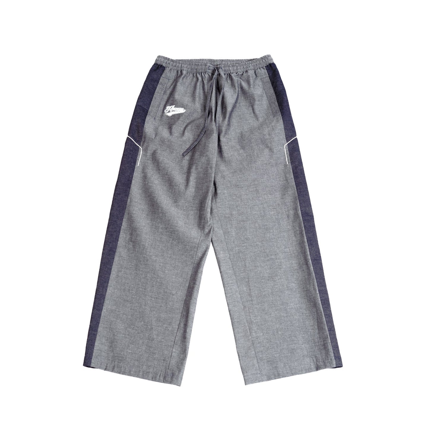 Embroidered denim trackpant with panelled detail (Indigo)