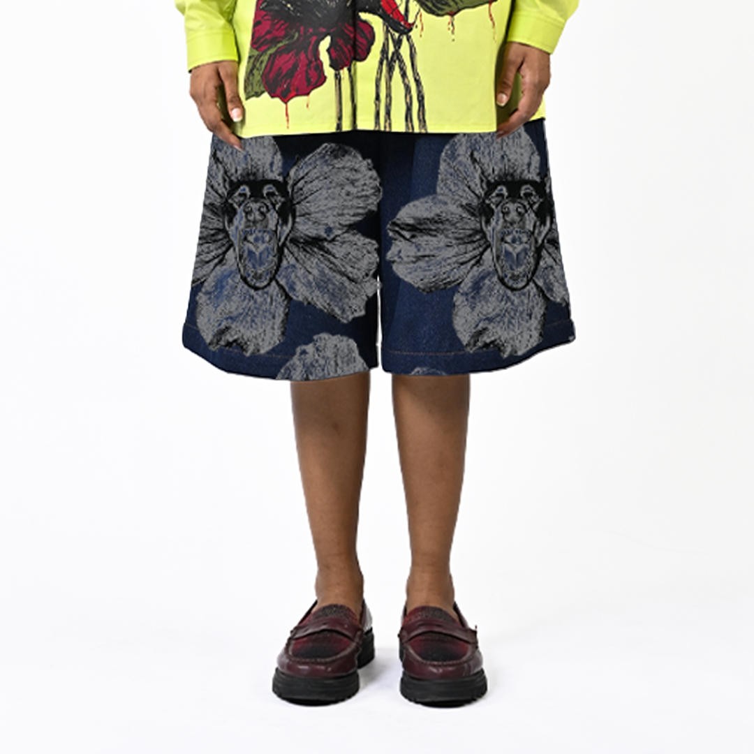 Canine printed denim jorts