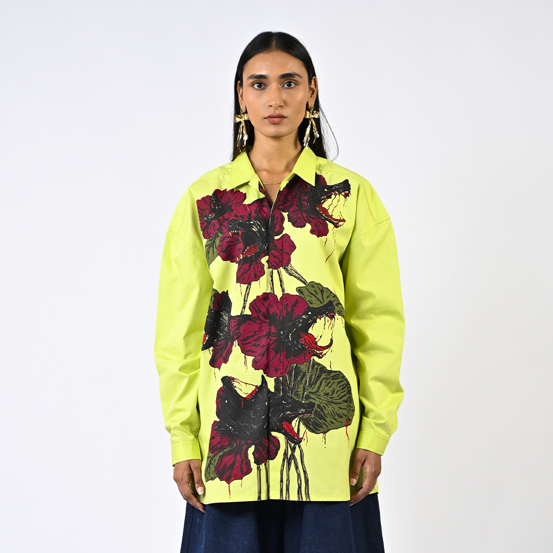 Fanged floral cotton shirt - Lime Green
