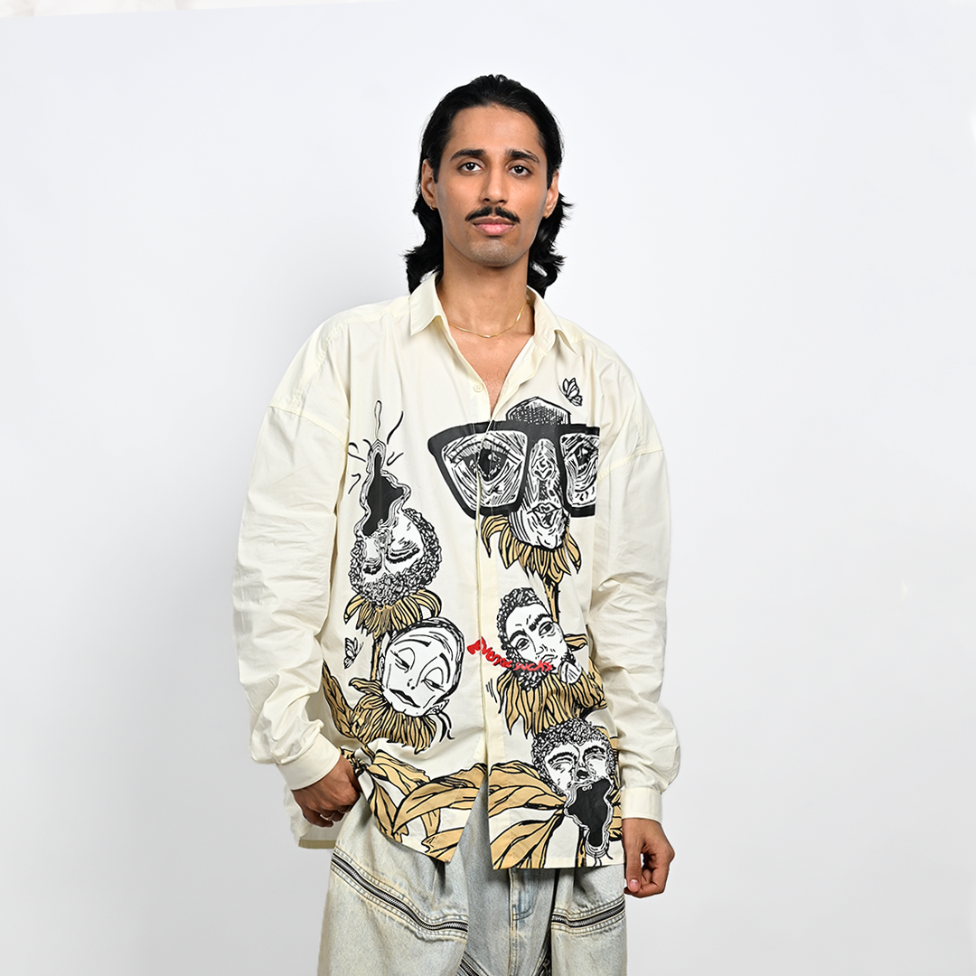 Oversized butter yellow 'faces' shirt