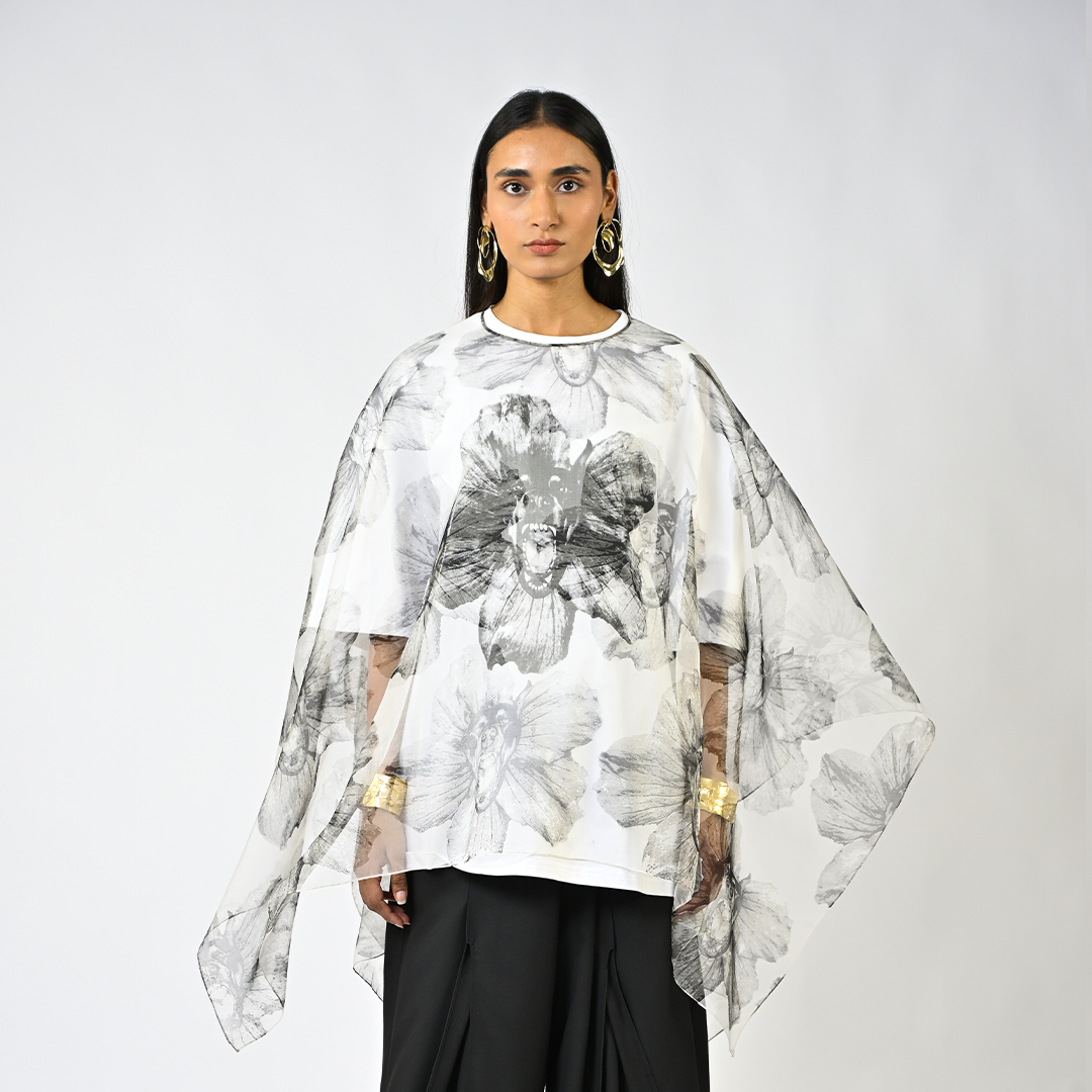 Canine printed sleeveless organza kaftan