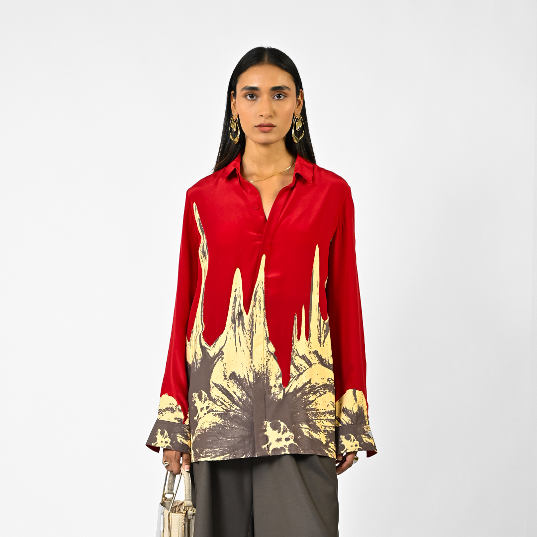 Red floral drip shirt