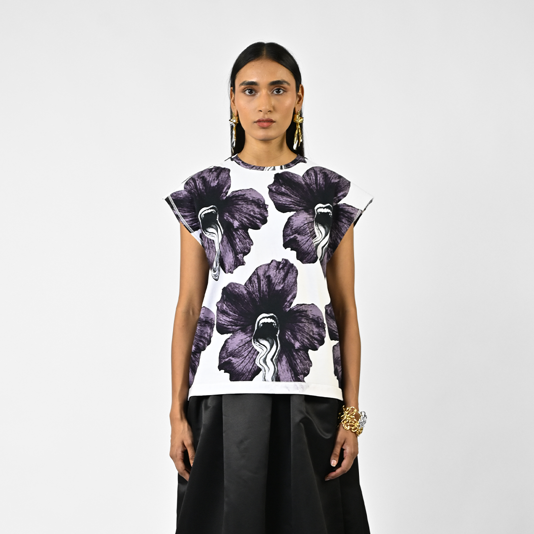 Tongue-printed cotton sleeveless top (Women's)