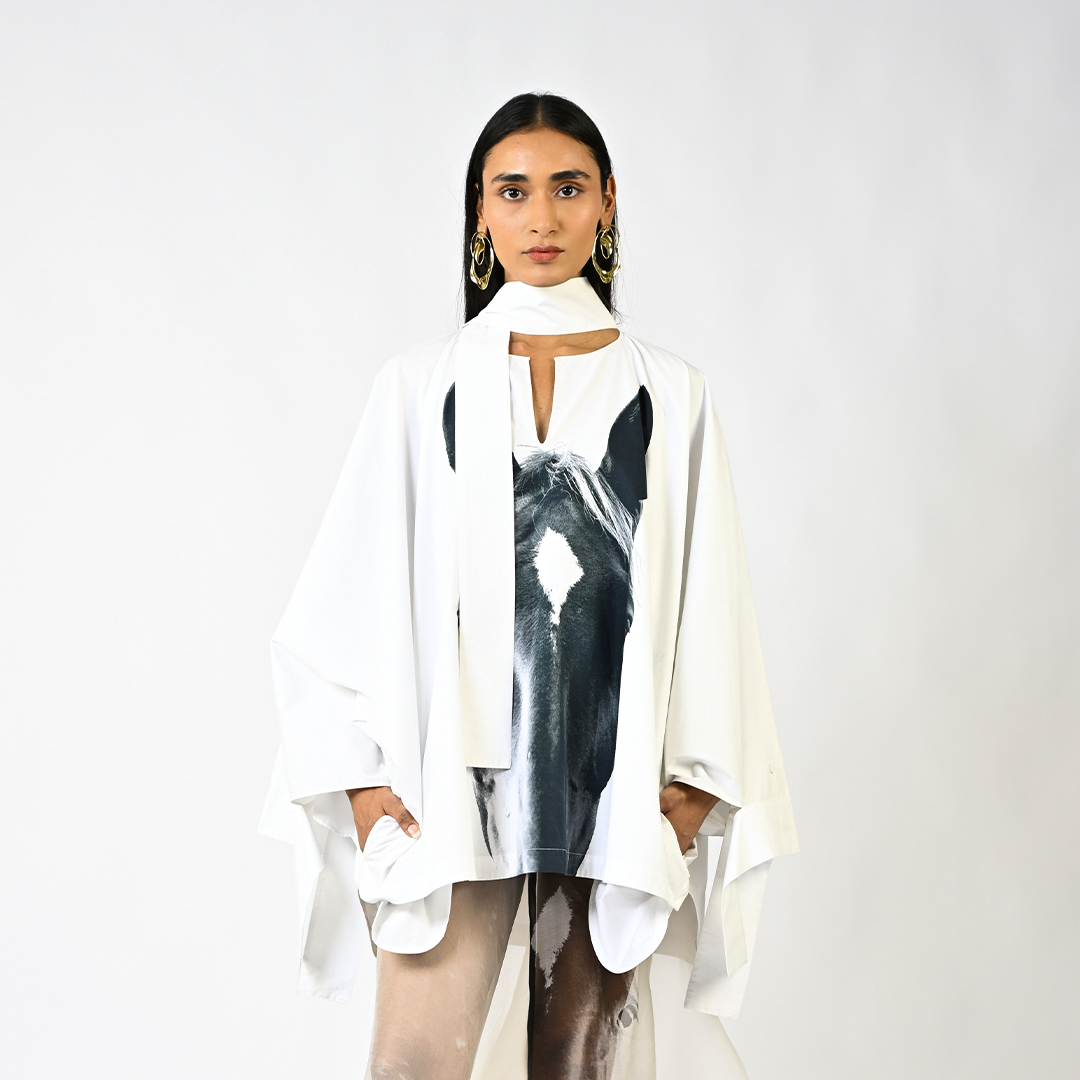 Horse printed kaftan kurta hybrid