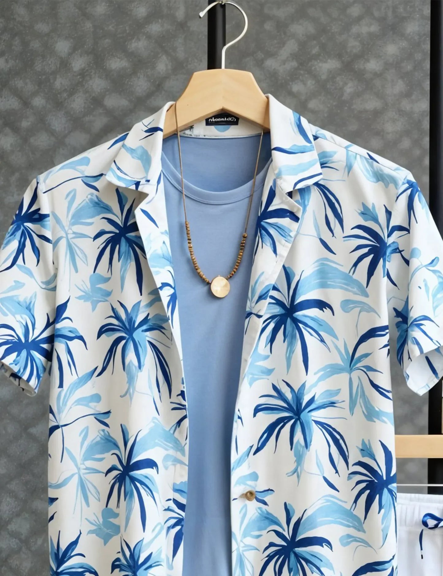 Men's Blue & White Palm Print Shirt and Shorts Set – Coastal Style Summer Outfit - Prime Fitz