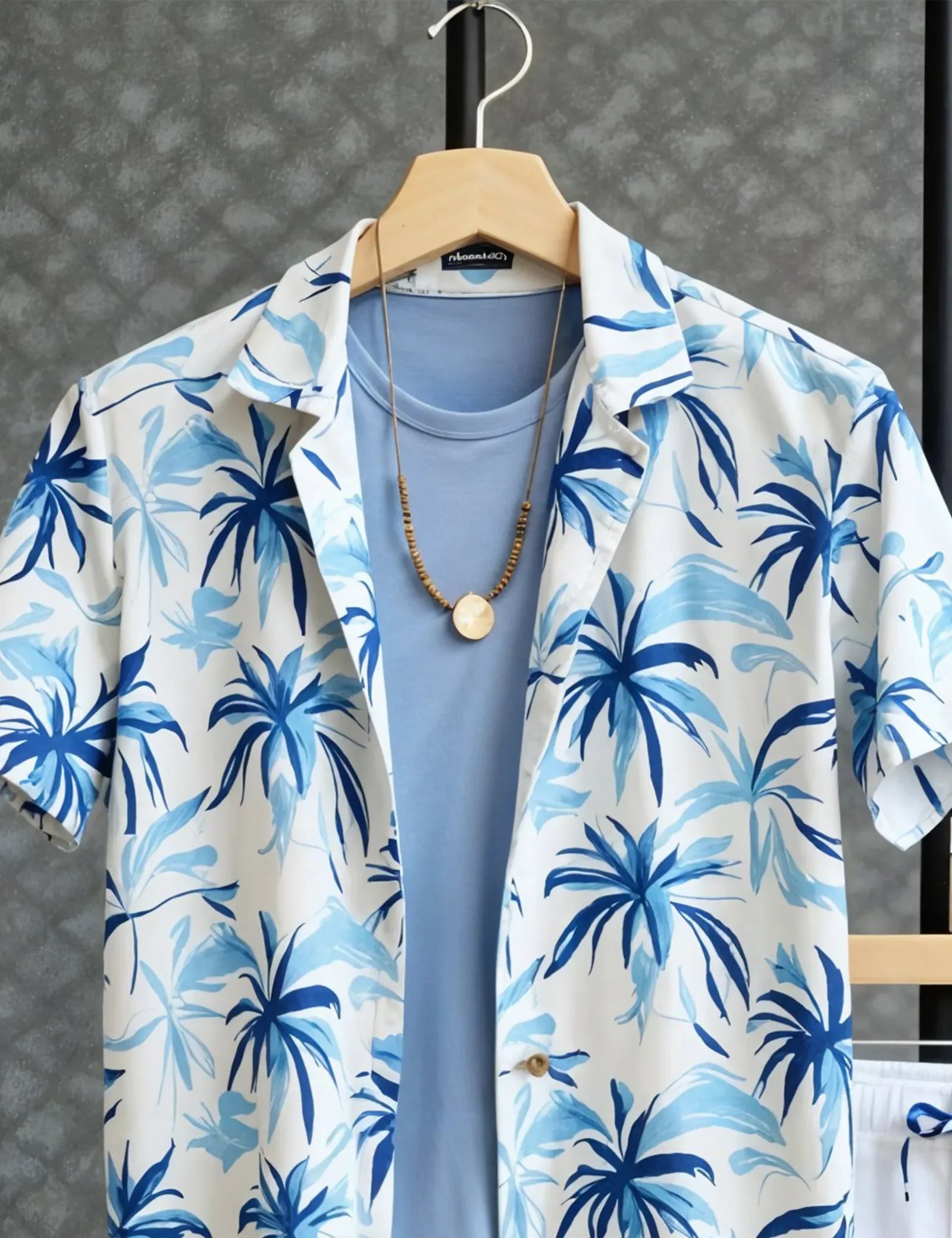 Men's Blue & White Palm Print Shirt and Shorts Set – Coastal Style Summer Outfit - Prime Fitz