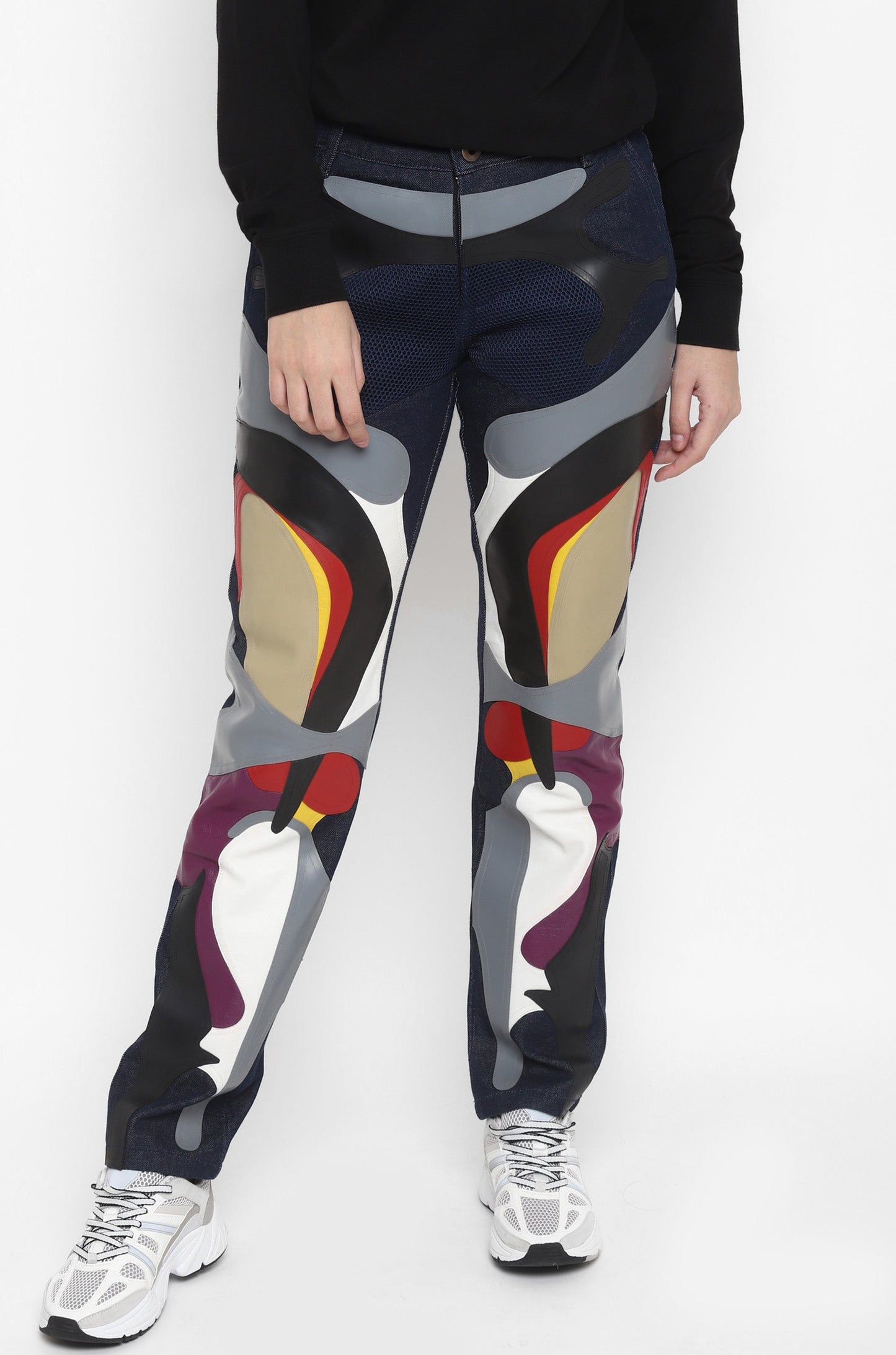 Panelled Multi-Material Jeans (Indigo)