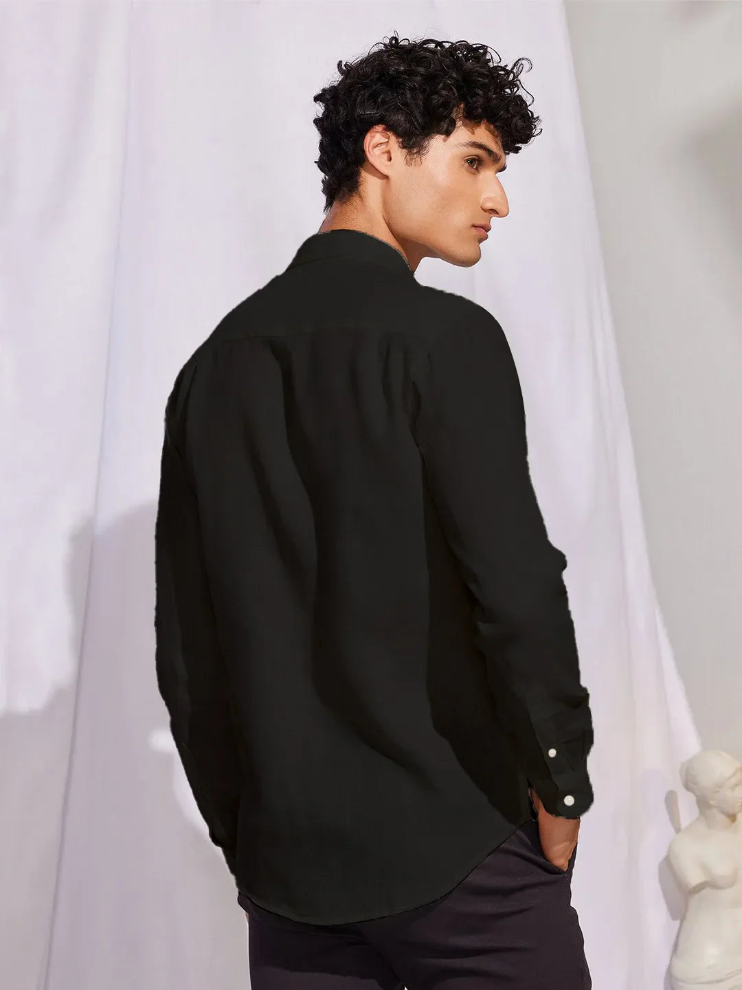 Solid Black Premium Cotton Casual Full Sleeve Shirt for Men - Prime Fitz