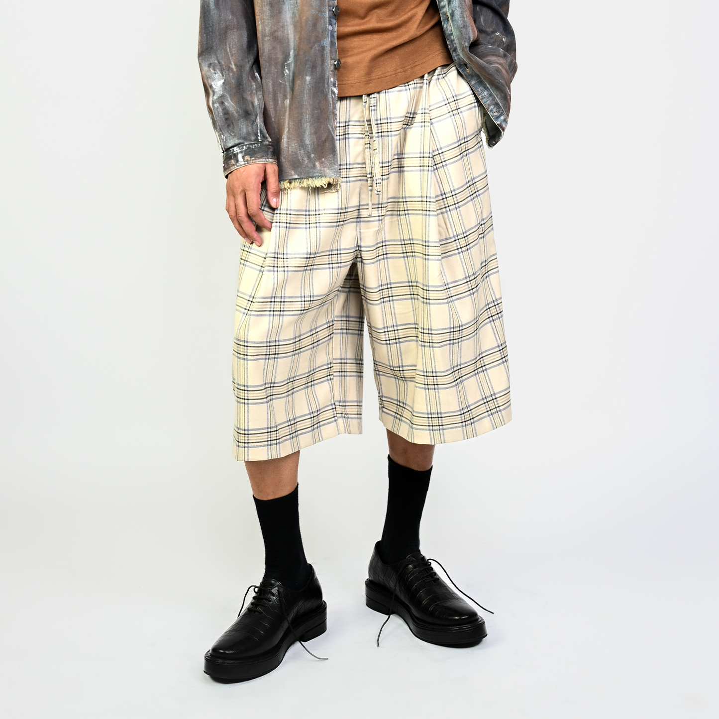 Pleated cullotes in checkered pattern (Cream)