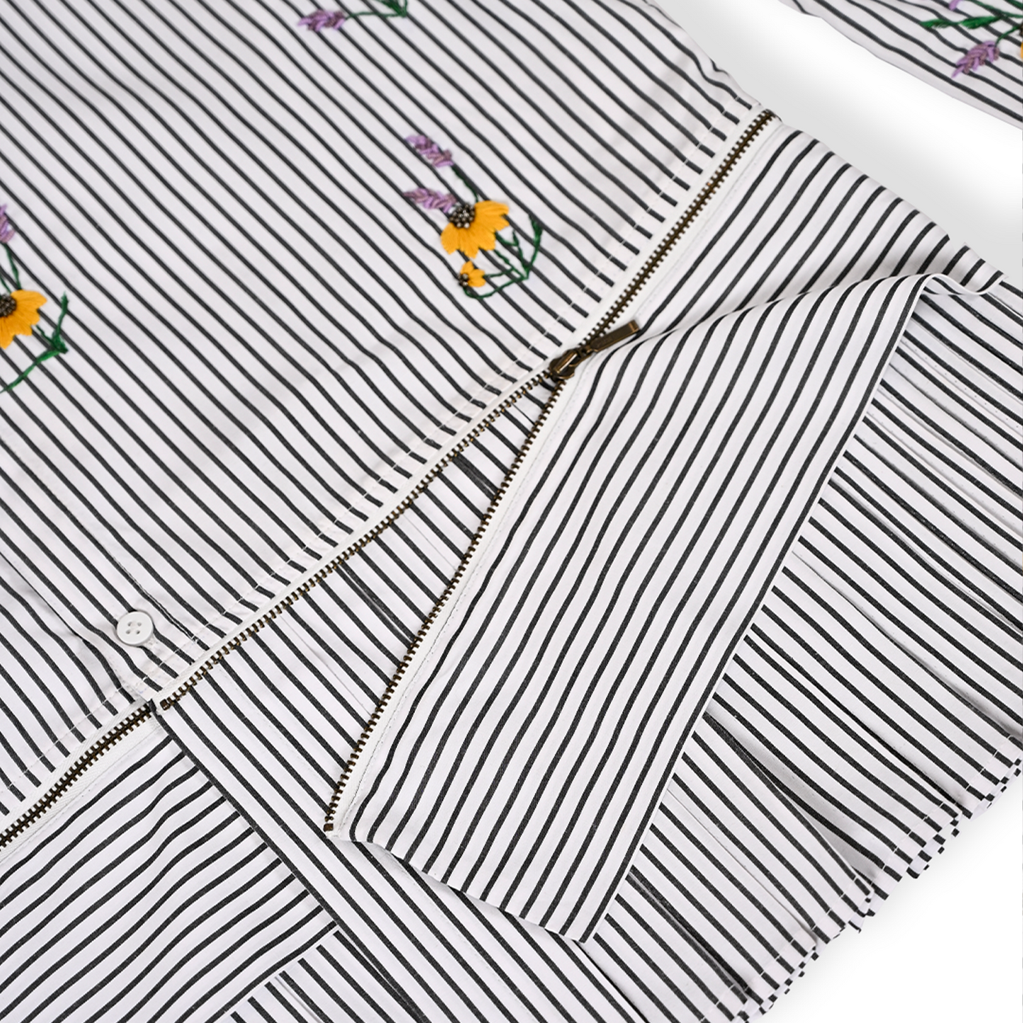 Oversized hand embroidered pinstriped shirt dress with Zipper Detail