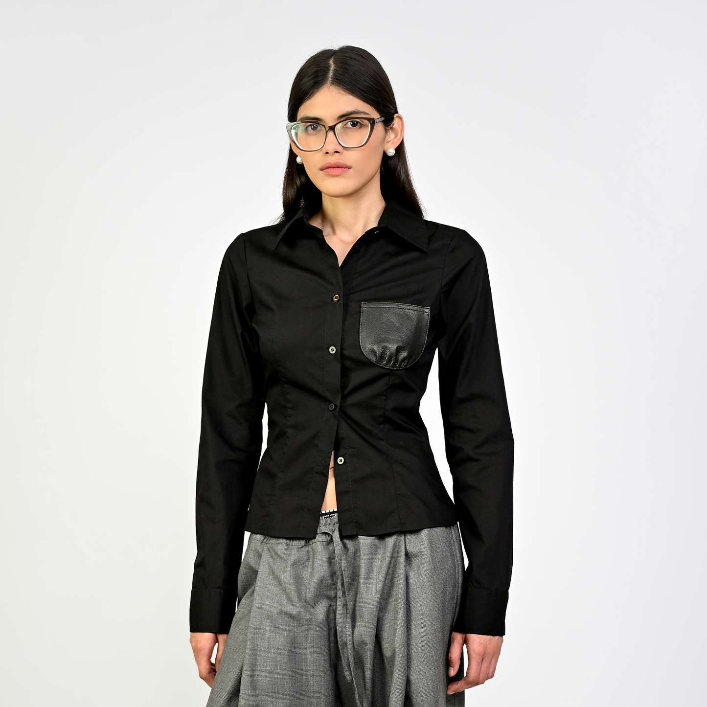 HUEMN Corset style shirt with pocket detail (Black)