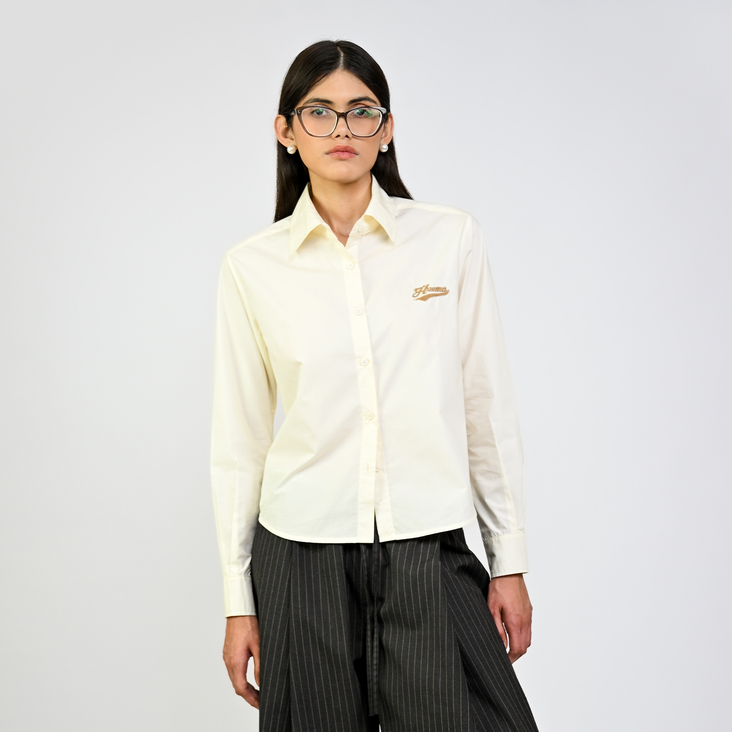 Embroidered logo cotton shirt (Butter Yellow)