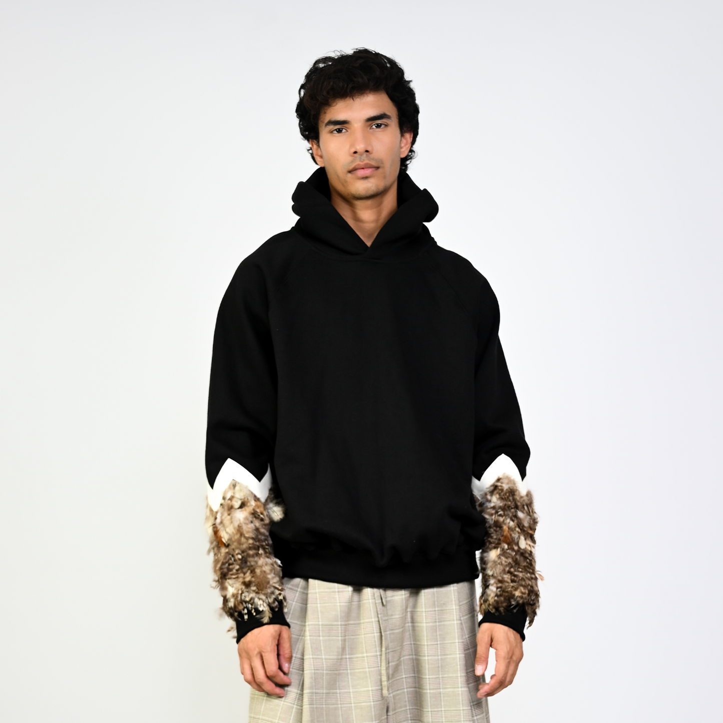 Oversized Black hoodie with feather inset