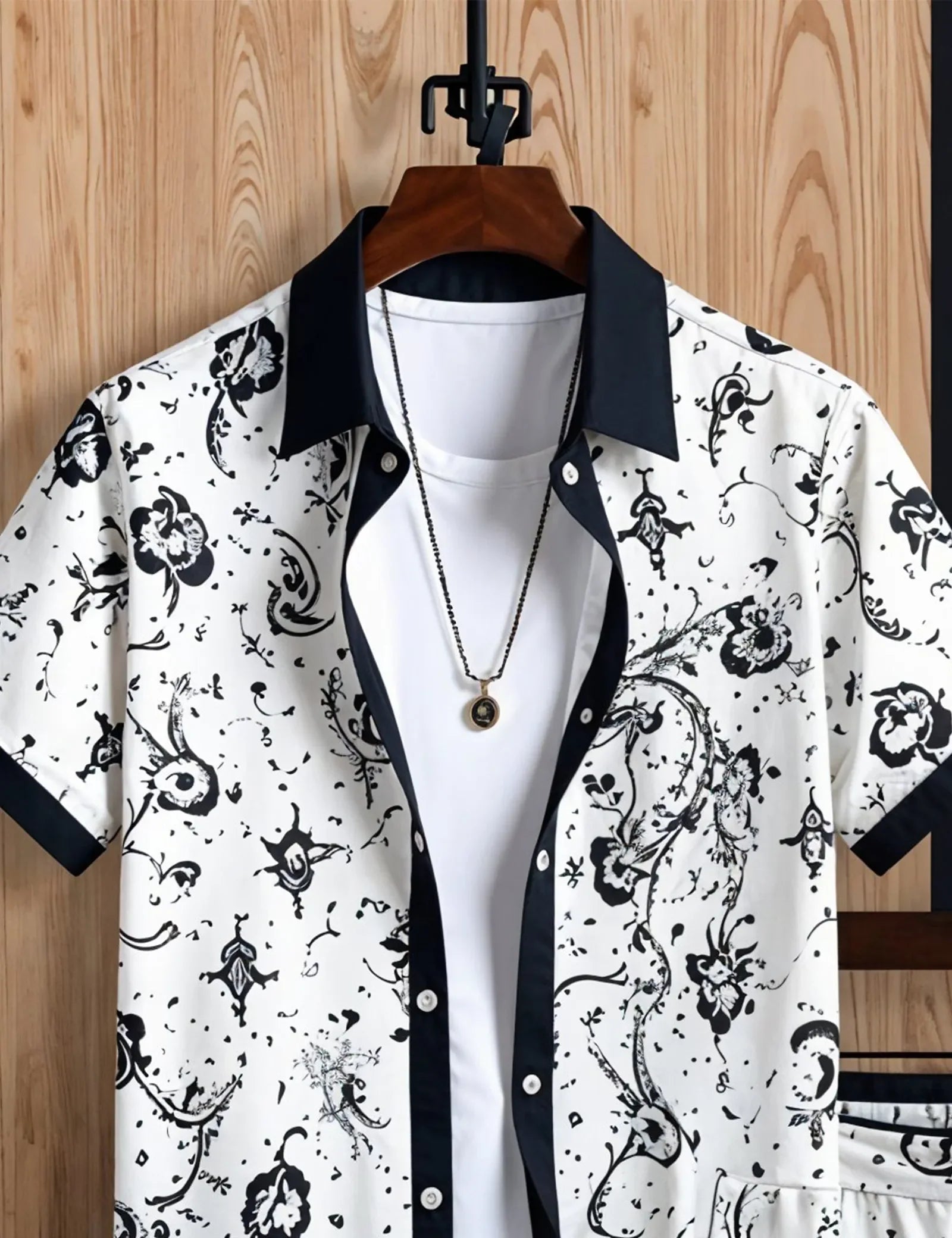 Men's Monochrome Artistic Print Shirt & Shorts Set – Stylish Summer 2-Piece Outfit - Prime Fitz