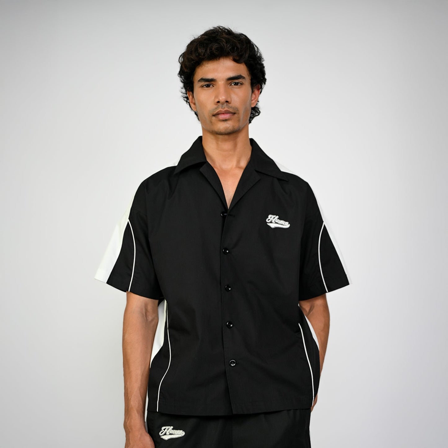 Contrast panelled safari shirt (Black)