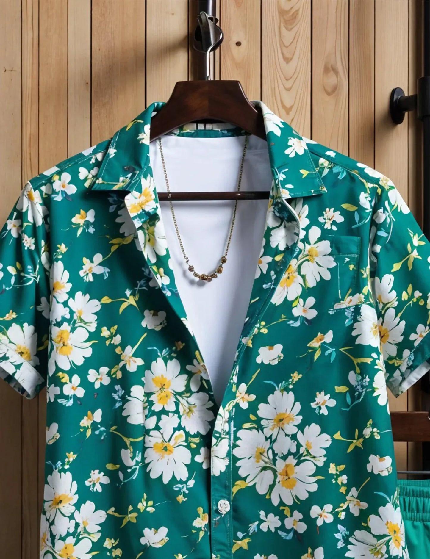 Men's Tropical Green Floral Shirt & Shorts Set – Bold Summer Beachwear 2-Piece Outfit - Prime Fitz