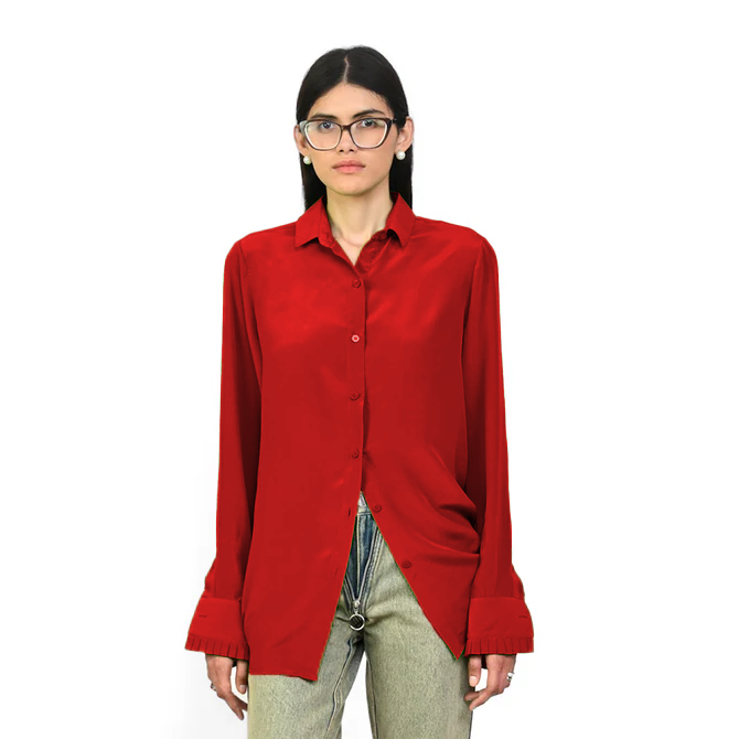 Straight Fit Silk Shirt (Iconic Red)
