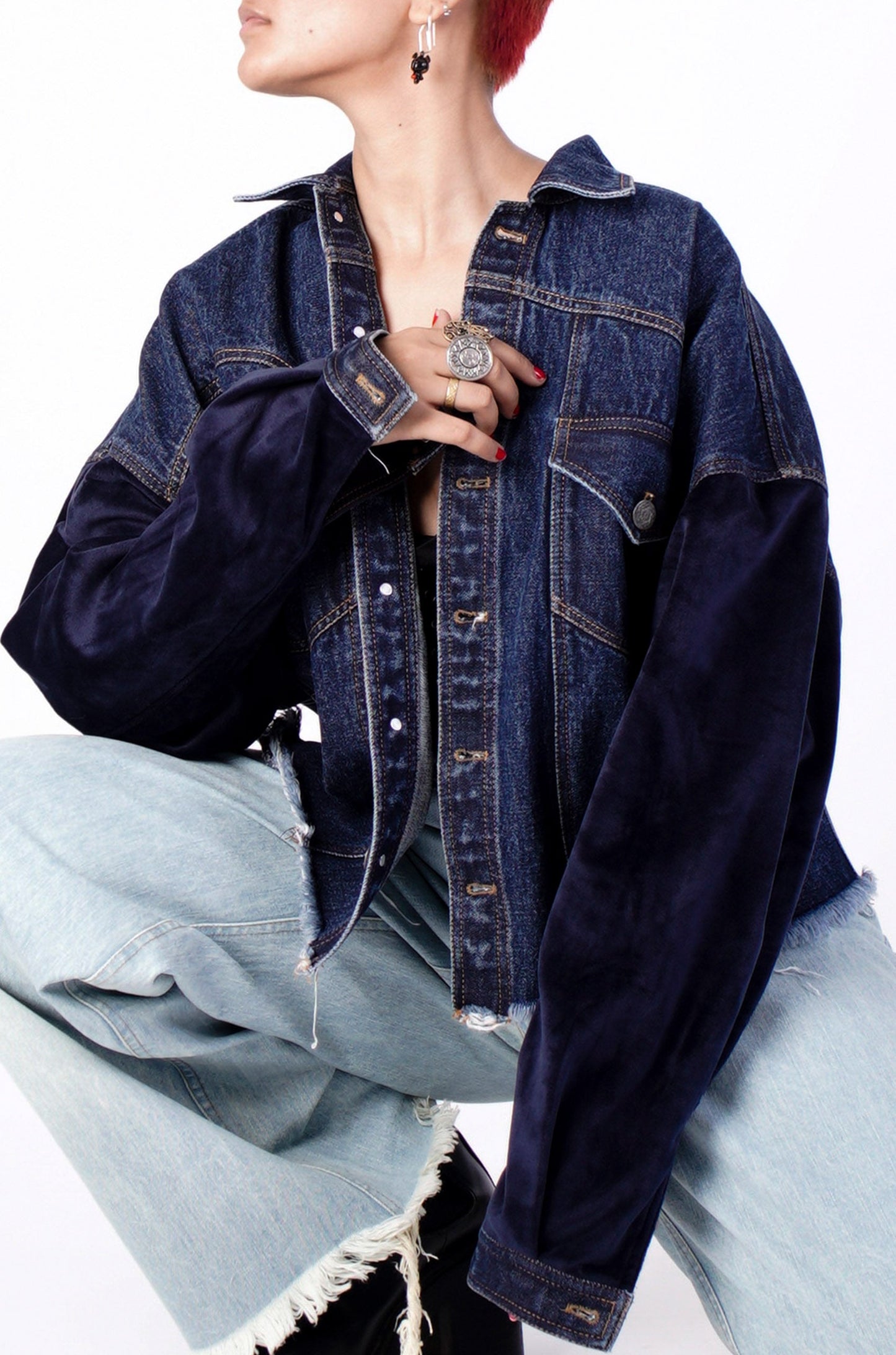 Darwyn Split Velvet And Denim Jacket