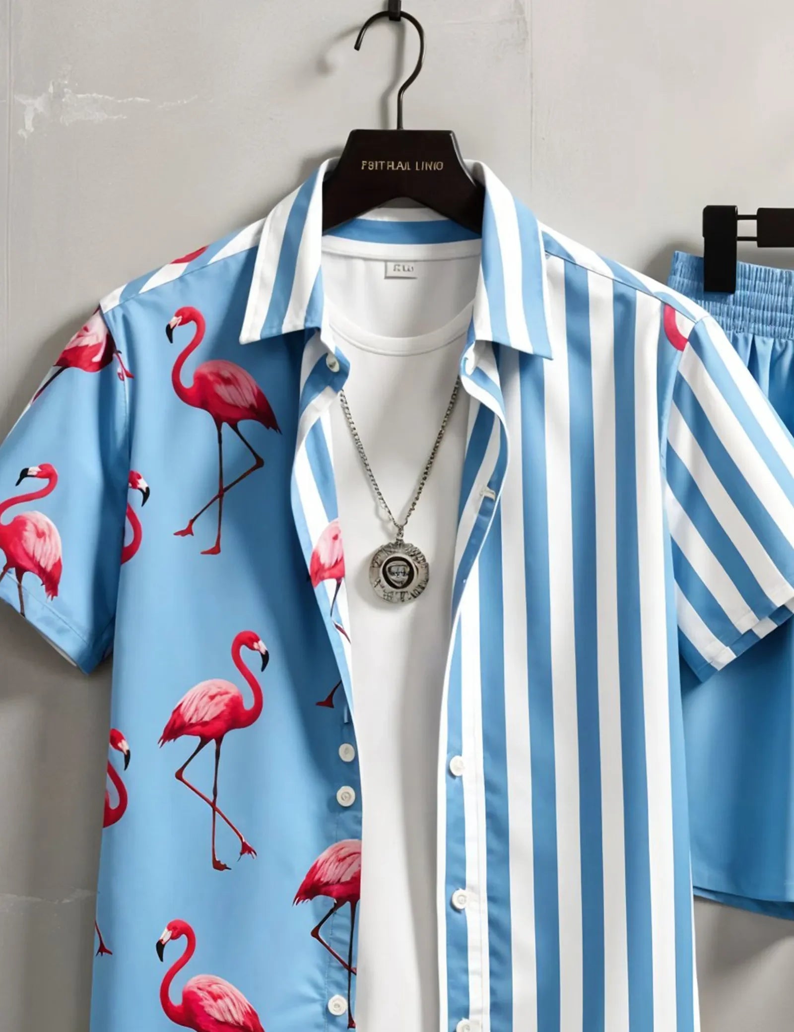 Men's Flamingo Print & Striped Shirt with Shorts Set – Fun Tropical Summer Outfit - Prime Fitz