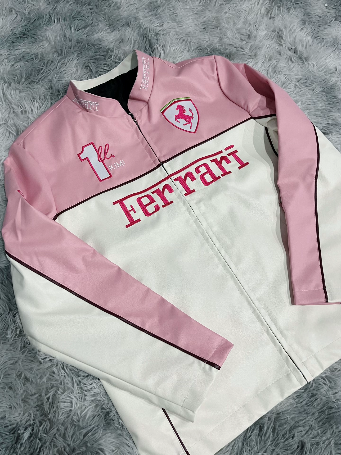 Pink Ferrari Leather Jacket – Luxe Motorsport Streetwear | Mercy Wear - Prime Fitz