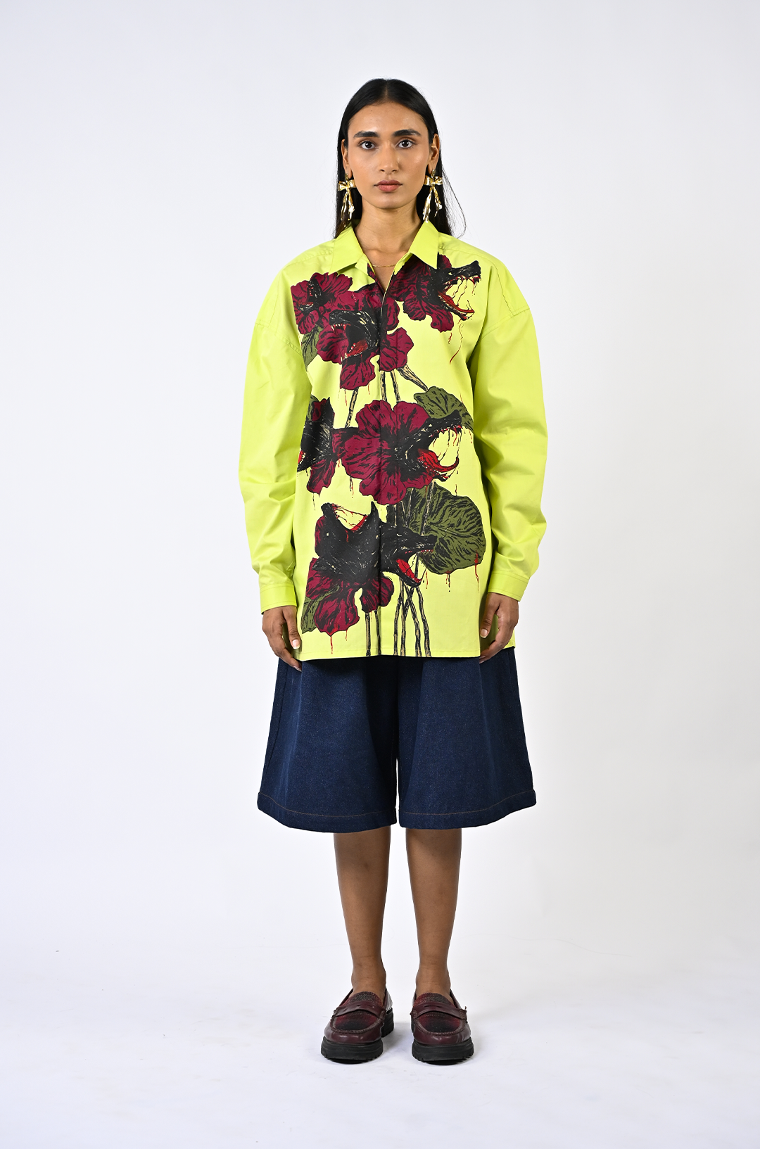 Fanged floral cotton shirt - Lime Green