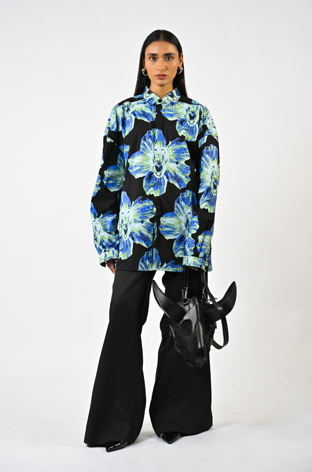 Canine printed oversized cotton shirt - Black