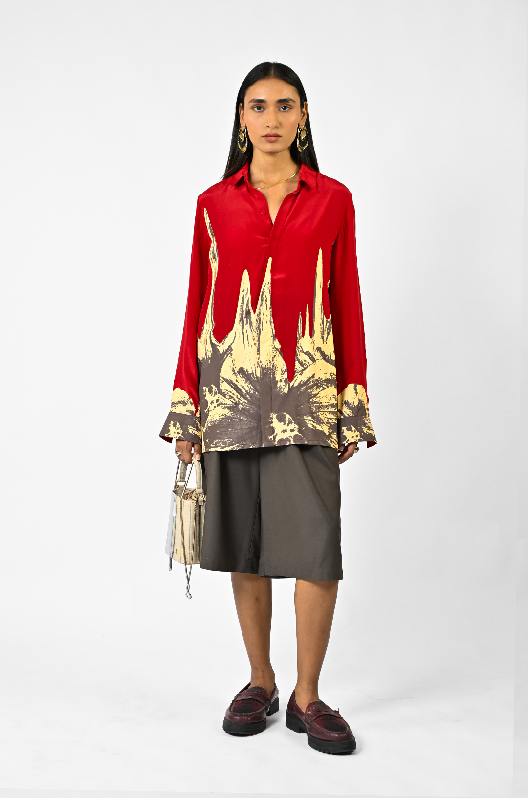 Red floral drip shirt