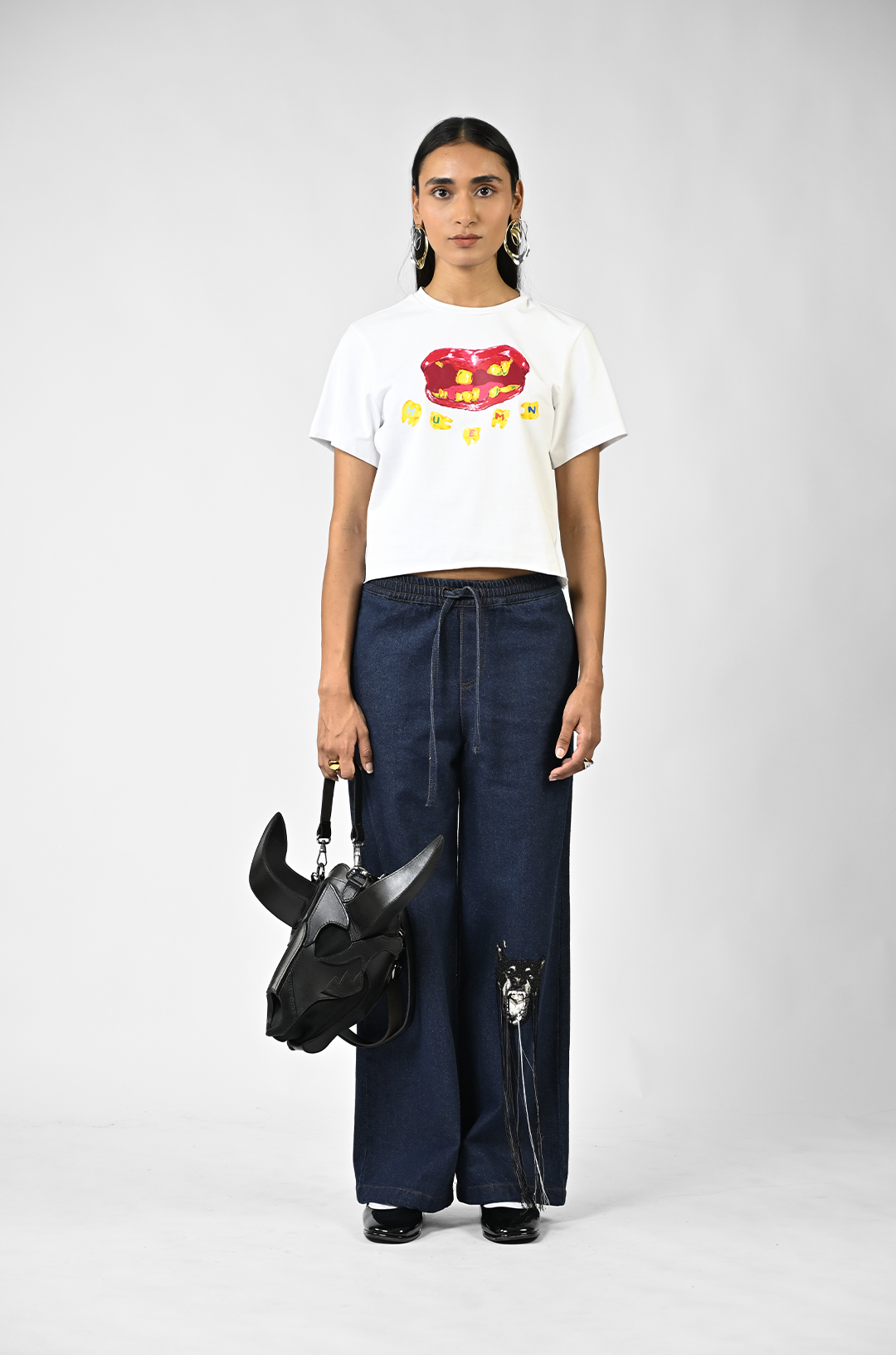 HUEMN Toothed cropped tee