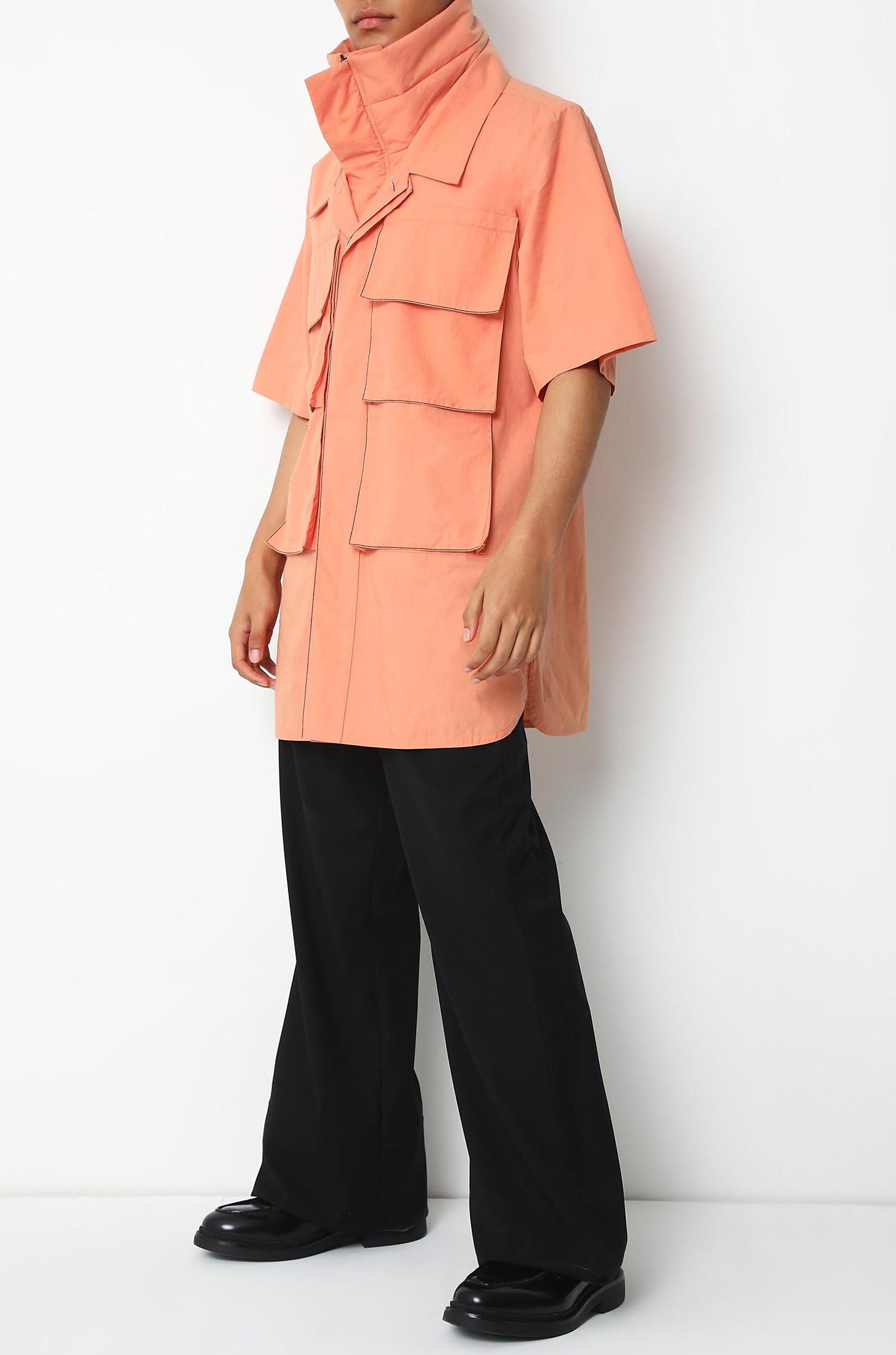 Salmon Safari Shirt With Puffer Neck Detail