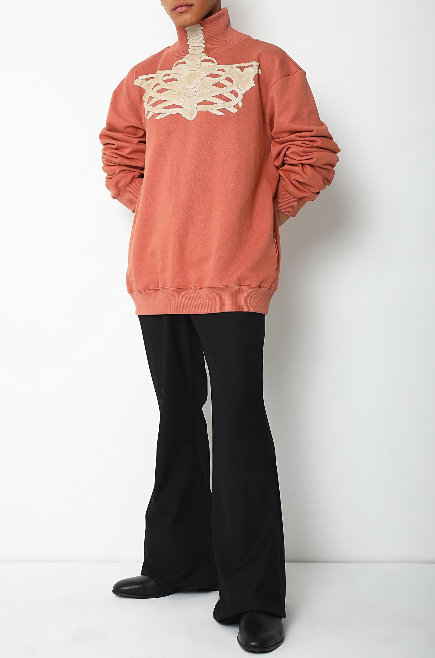 Turtleneck Sweatshirt With Leather Ribcage